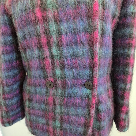 Lombardi Mohair Wool Coat Rainbow Plaid Vintage 80s Size 10 Made In USA - Picture 10 of 14